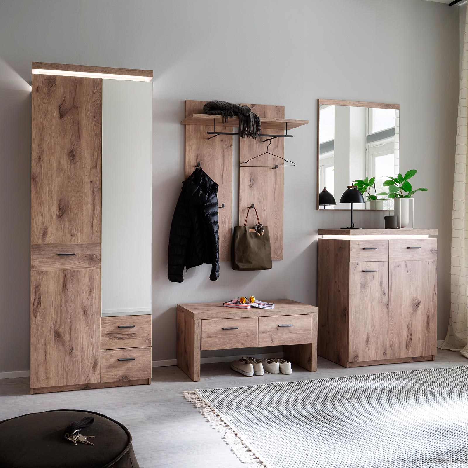 Garderobenpaneel - Viking Oak - mit Kleiderstange - 4 Haken