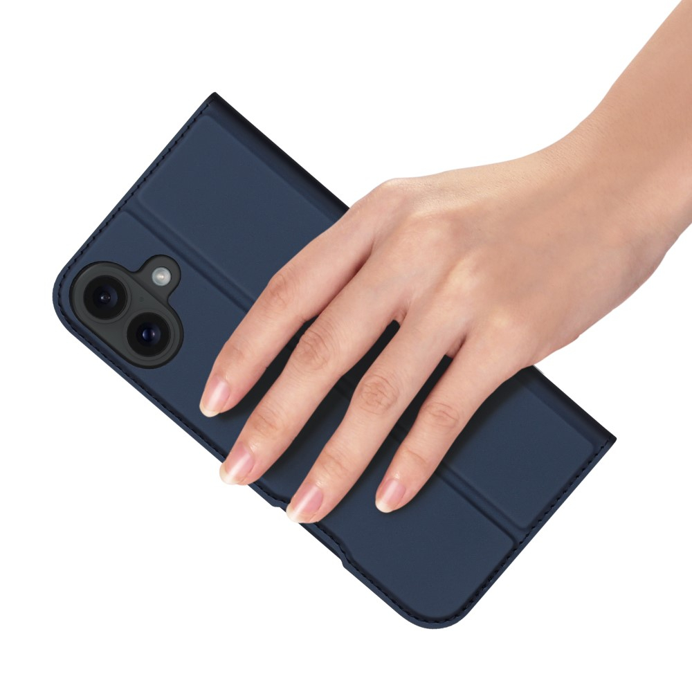 iPhone 16 Flip Wallet Cover Leder Tasche - Dunkelblau