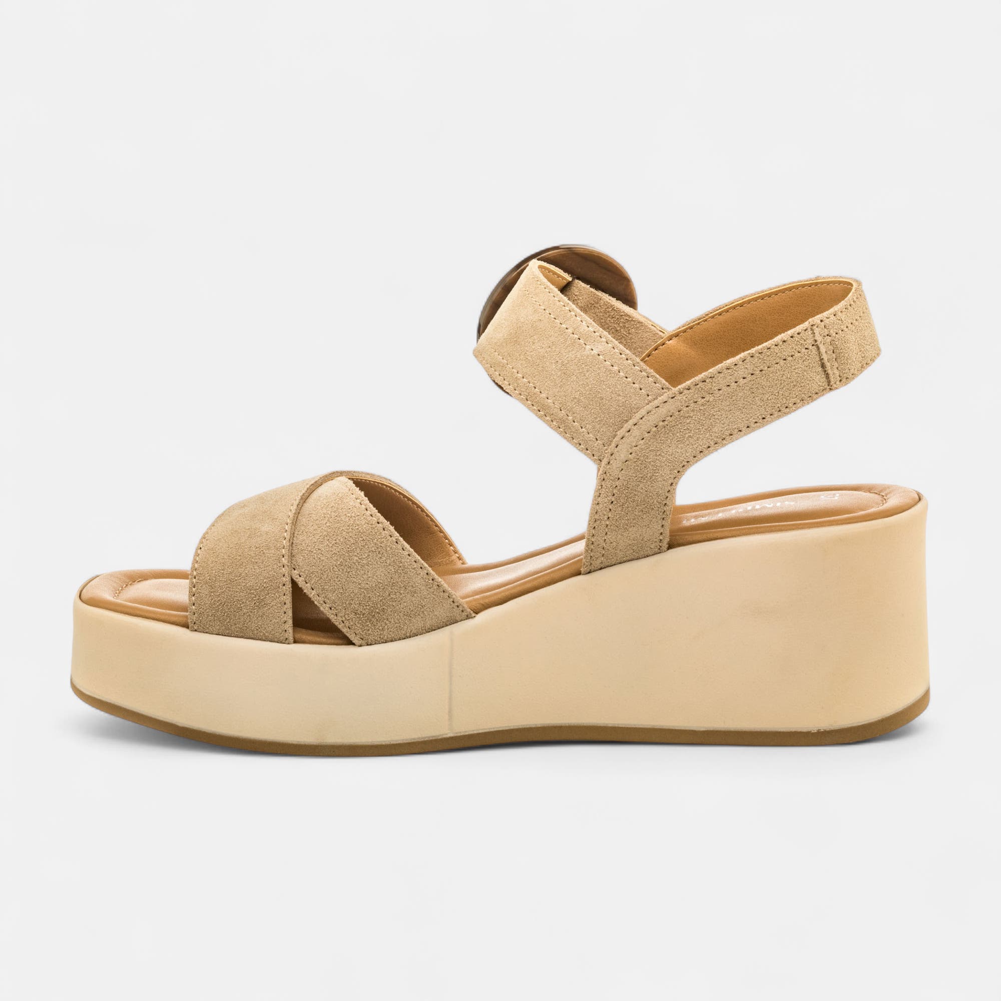 Nu-pieds à talon compensé Femme en cuir beige
