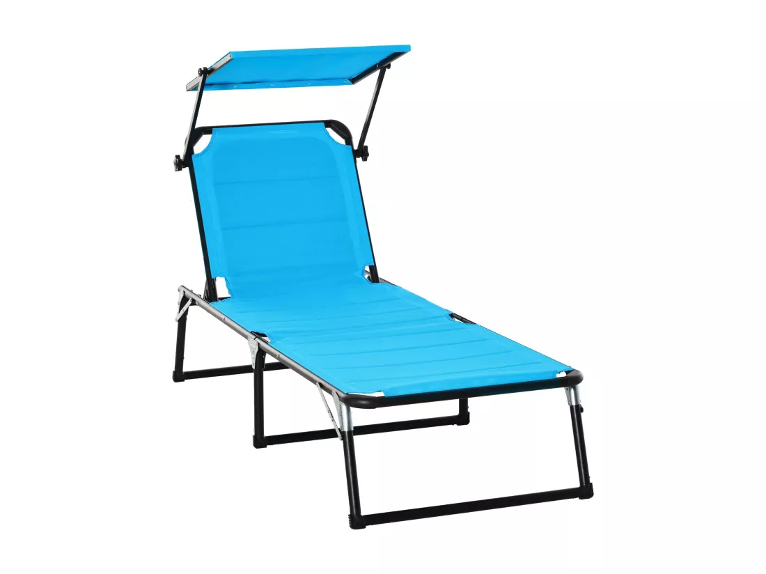 Bain de soleil transat pliable grand confort dossier pare-soleil réglables multi-positions alu. textilène bleu