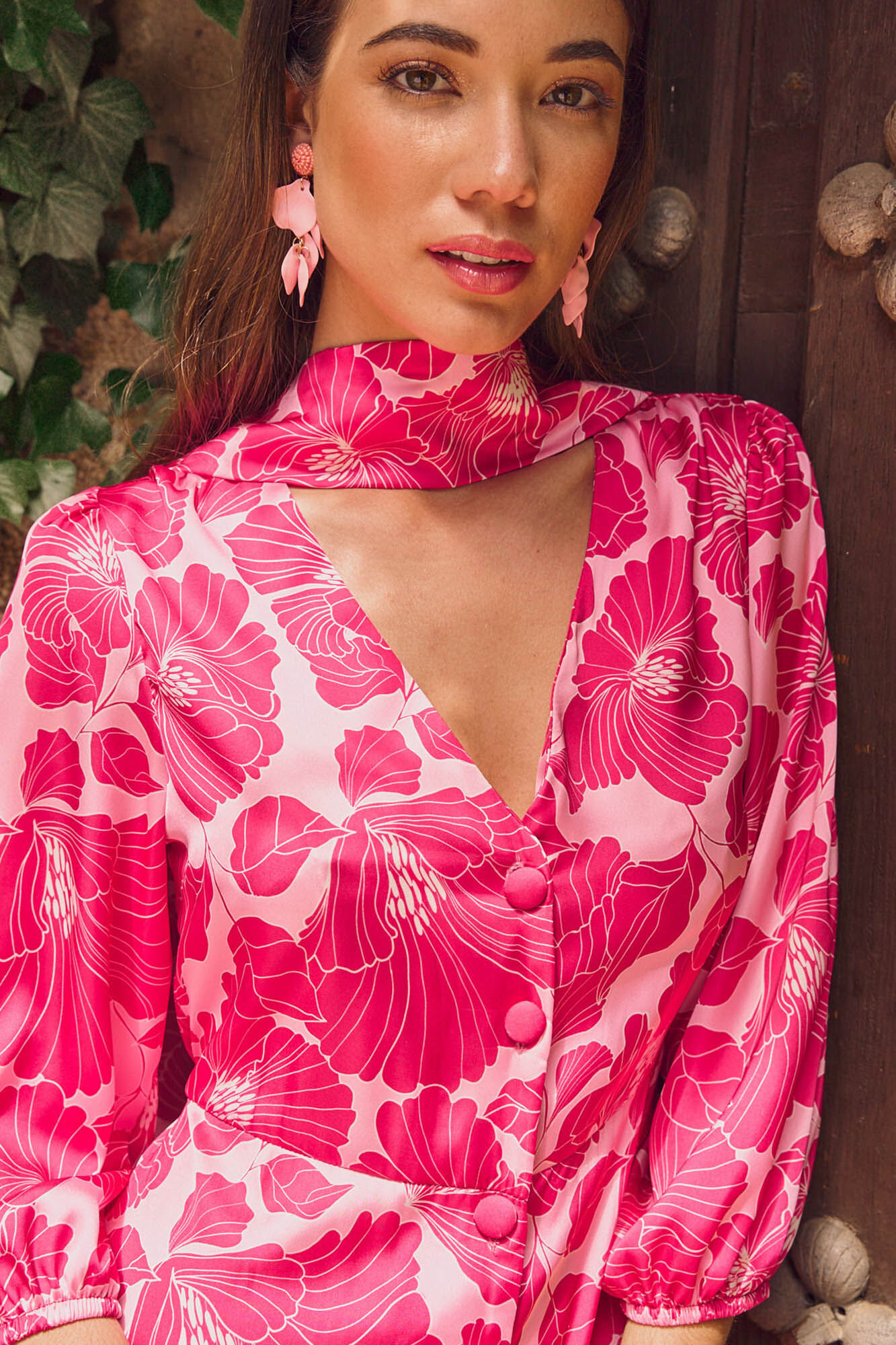 Vestido rosa com botões - Rosa