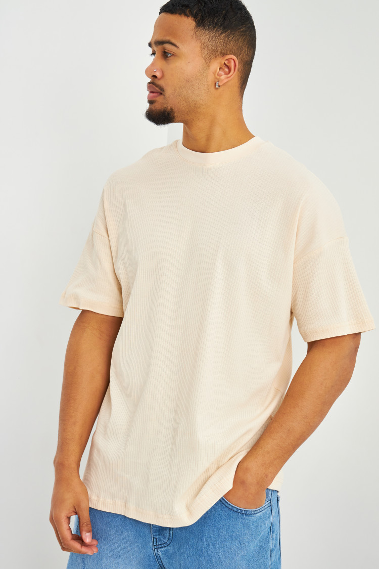 T-shirt côtelé oversize beige