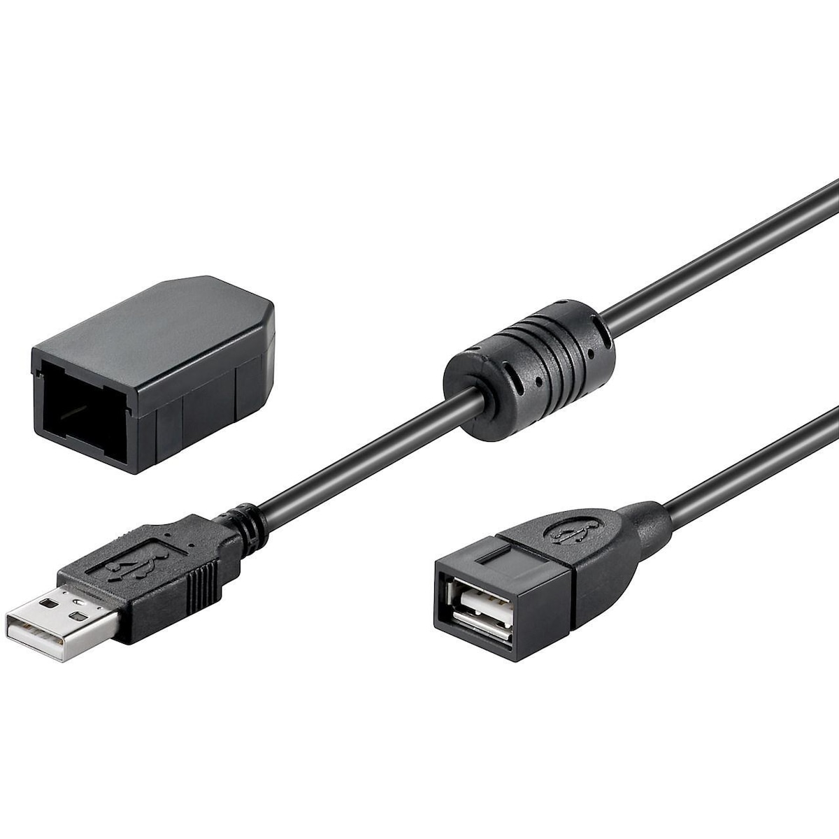 Goobay USB 2.0 høyhastighets forlengelseskabel med sikkerhetshylse, svart