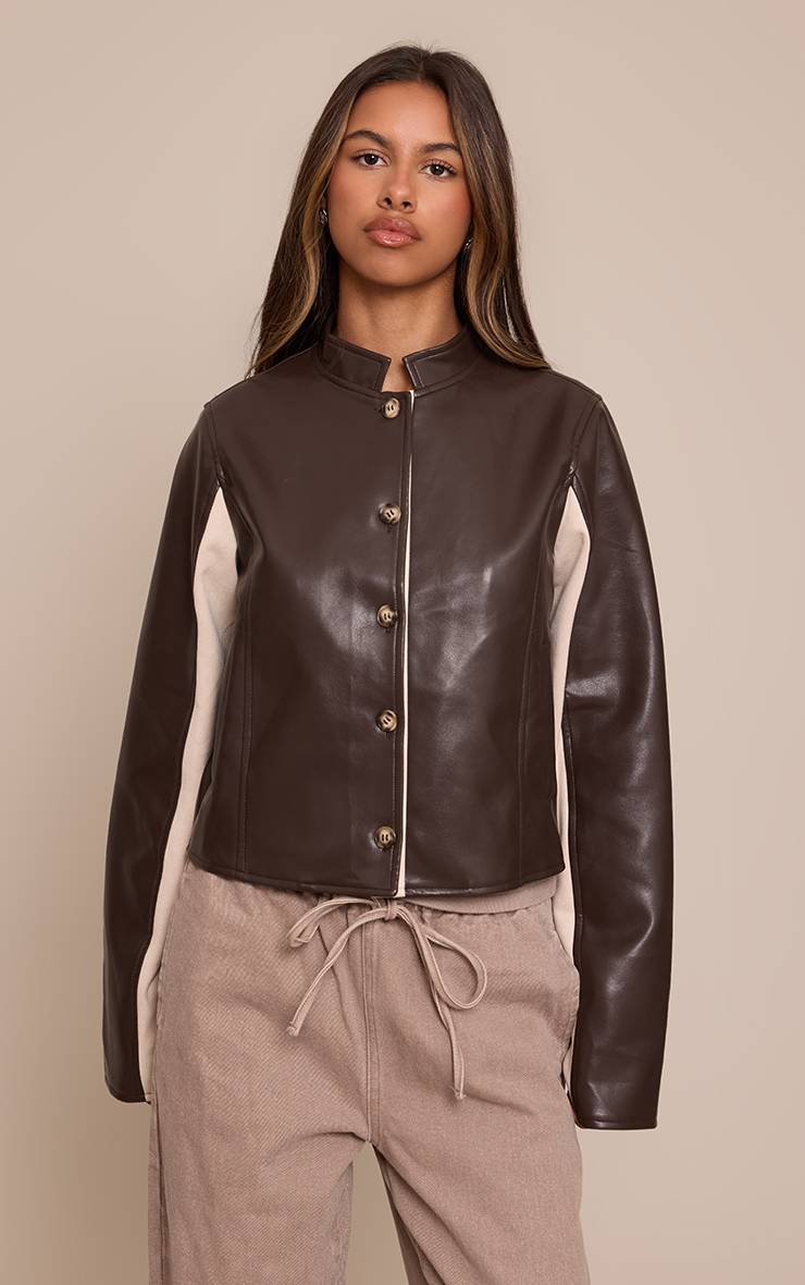 Chocolat Veste Ajustée À Empiècements En Synthétiquecuir Petite