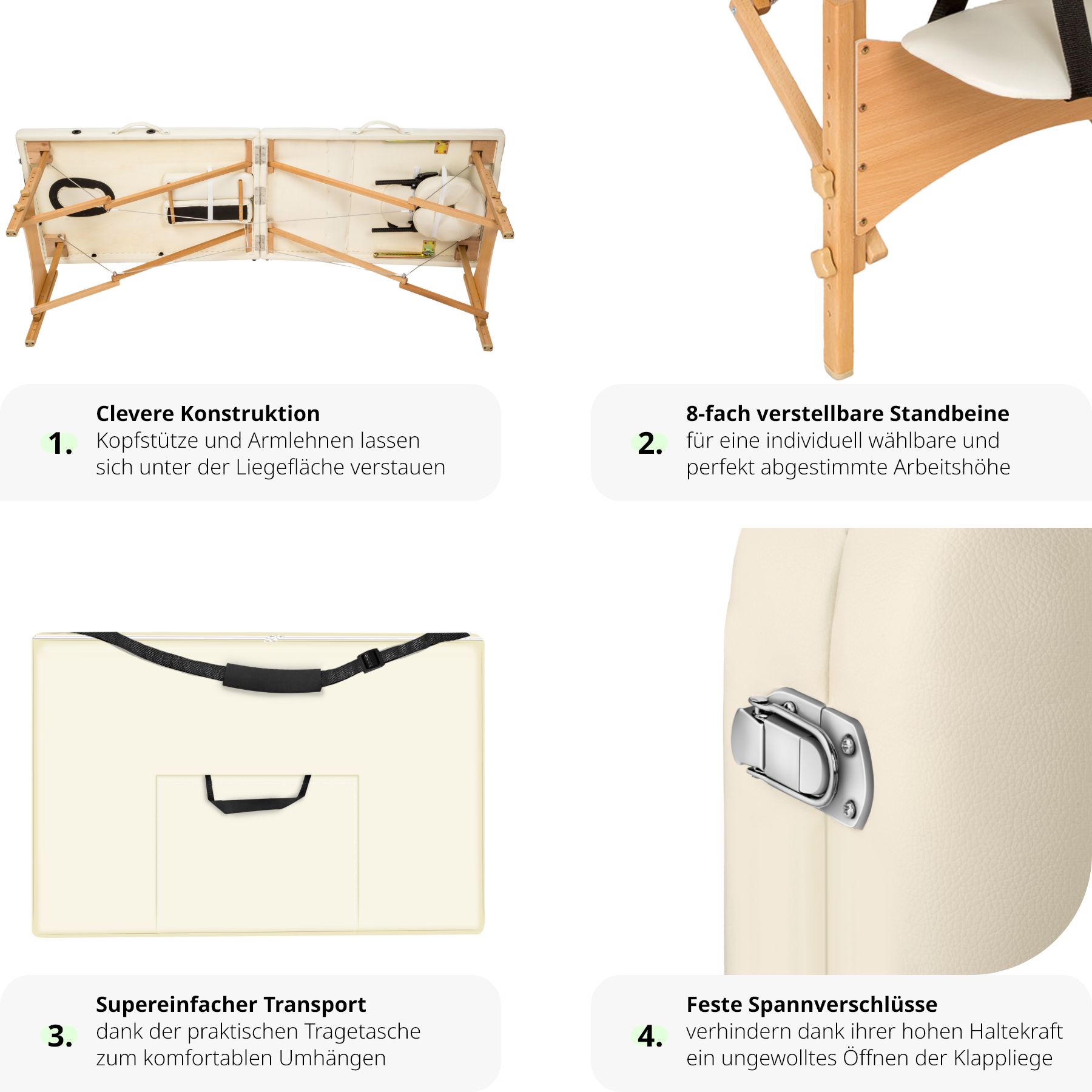 tectake® 3 Zonen Massageliege, mit Holzgestell, verstellbare Ablagen für Kopf und Arme, 210 x 95 x 62 - 84 cm