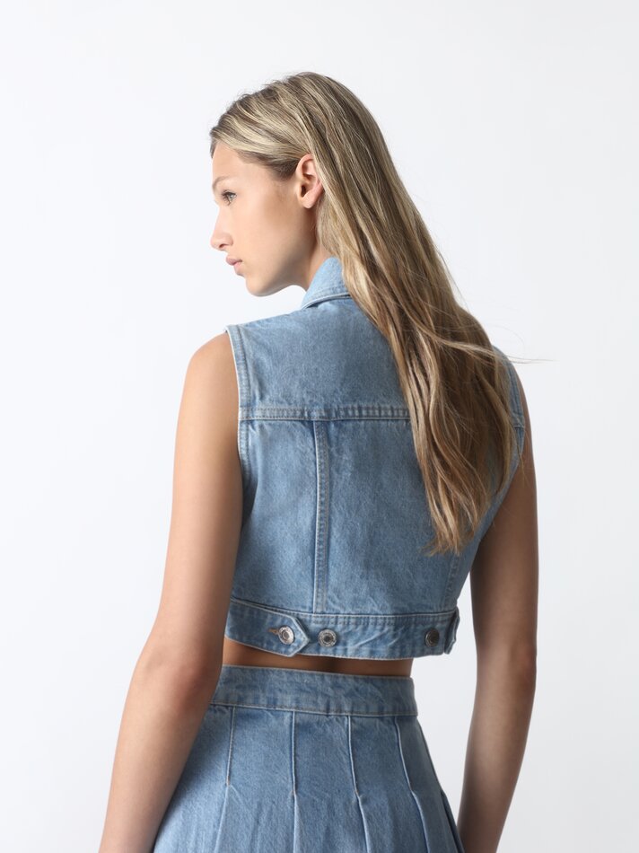 Colete jeans cropped - Índigo