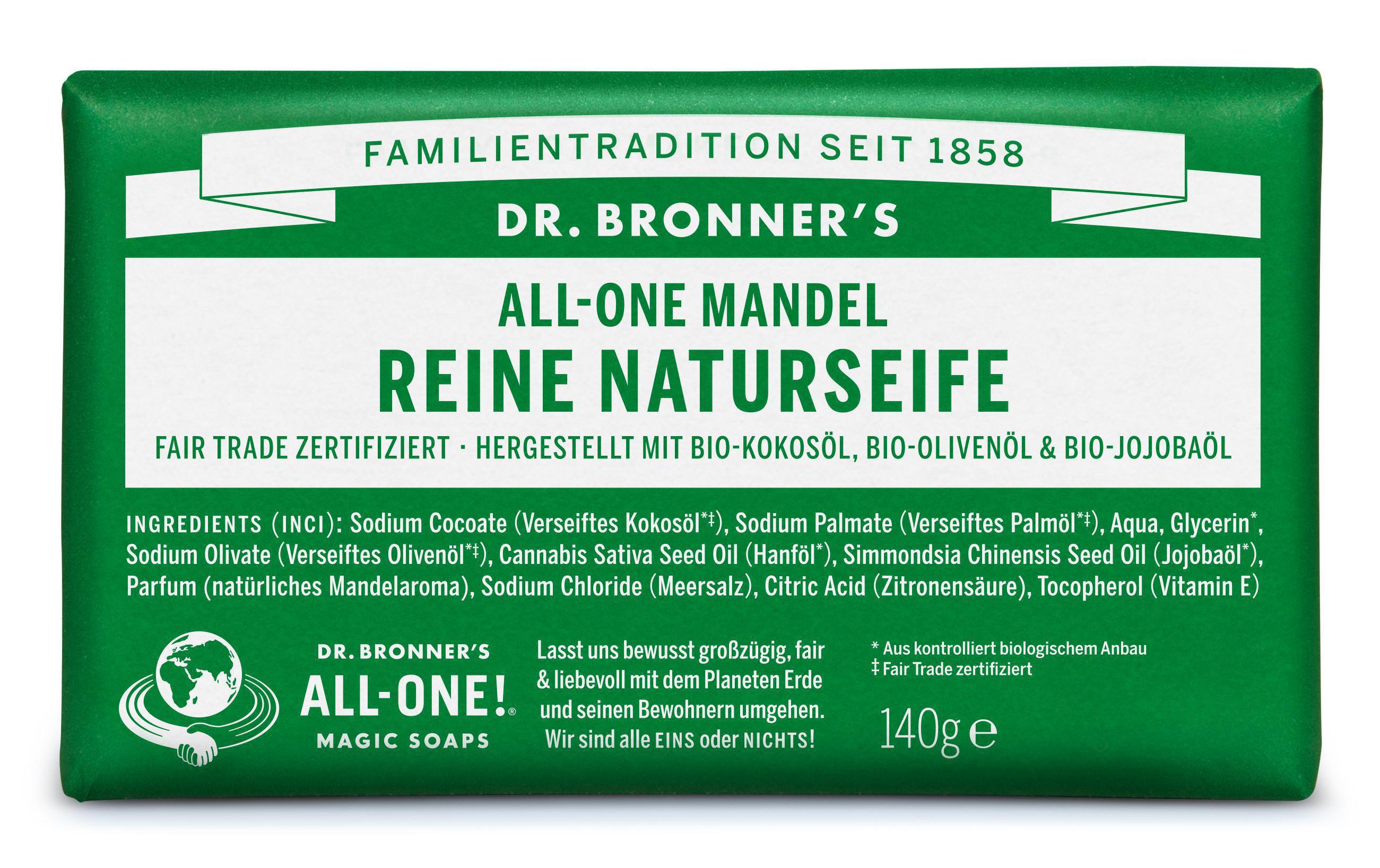 Seife All-One Bar Mandel 140 gNatürliche Fair Trade Pflegeseife mit Bio Kokosnussöl und mit süssem Mandelduft