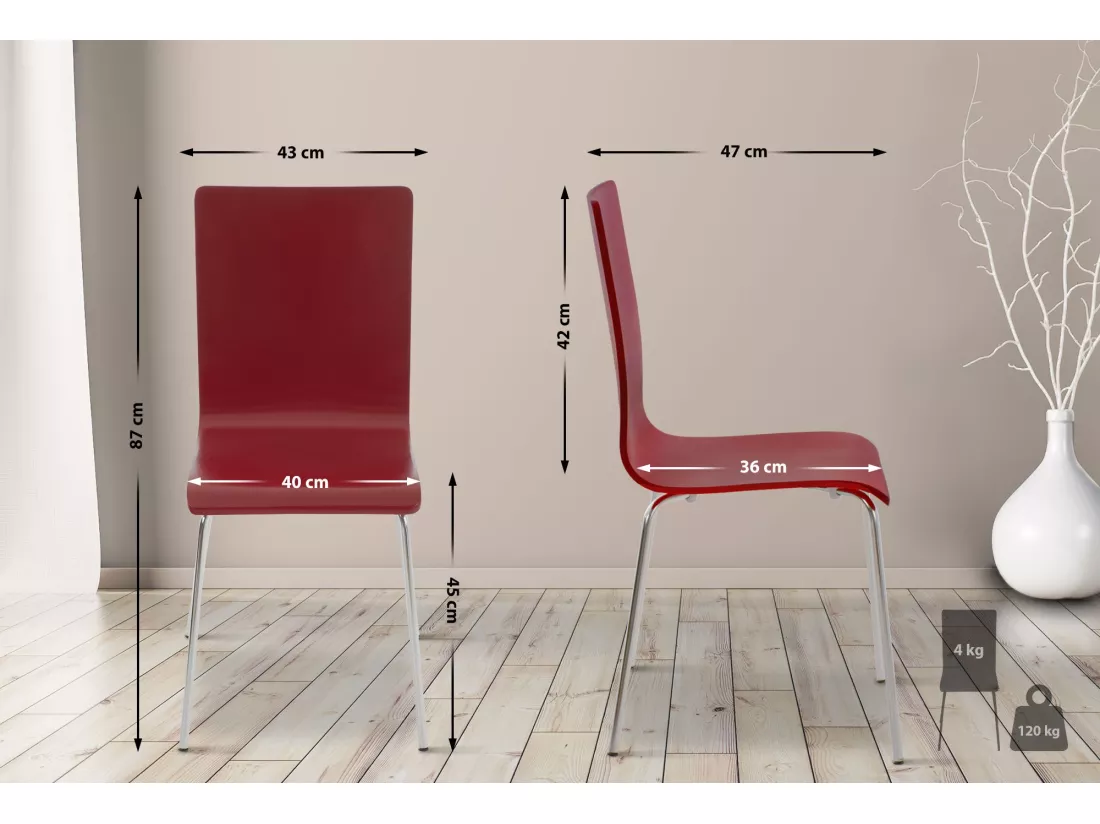 Lot de 4 Chaise de conférence - Bois & Antique - Rouge - PEPE