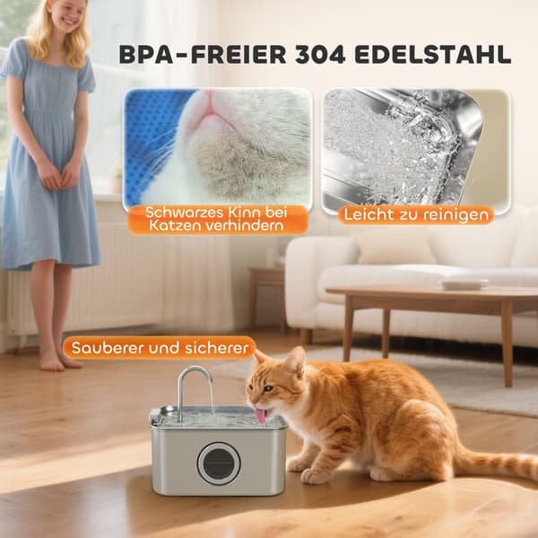 Kattefontene 3,2L drikkefontene for katter med stillegående pumpeaktivert kullfilter