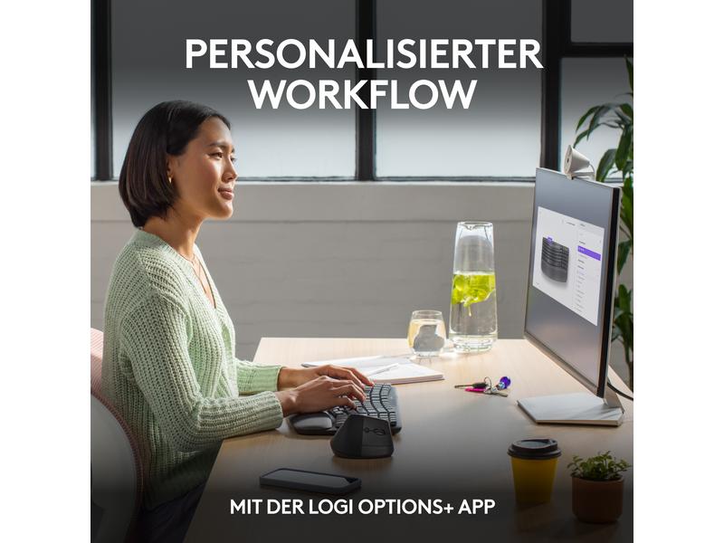 Logitech Tastatur Wave Keys Kabellose ergonomische Tastatur mit gepolsterter Handballenauflage