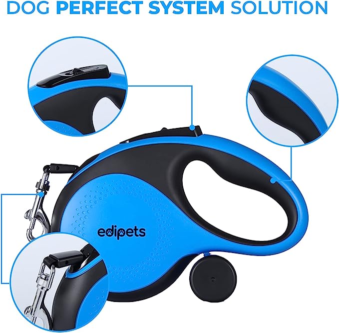 Guia extensível Edipets com sistema de freio, azul, para cães.