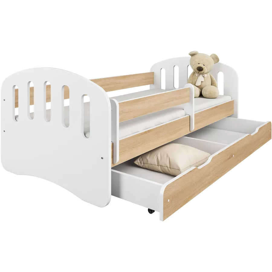 Kids Collective Kinderbett 80x160 | 80x180 mit Matratze, Rausfallschutz & Lattenrost helles Holz mit Schublade