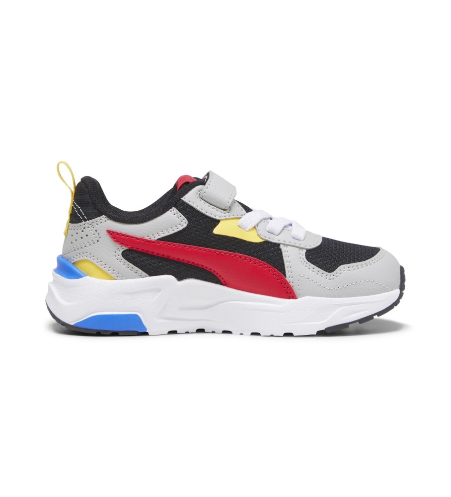 Tênis Puma Trinity Lite de couro, cinza e vermelho.