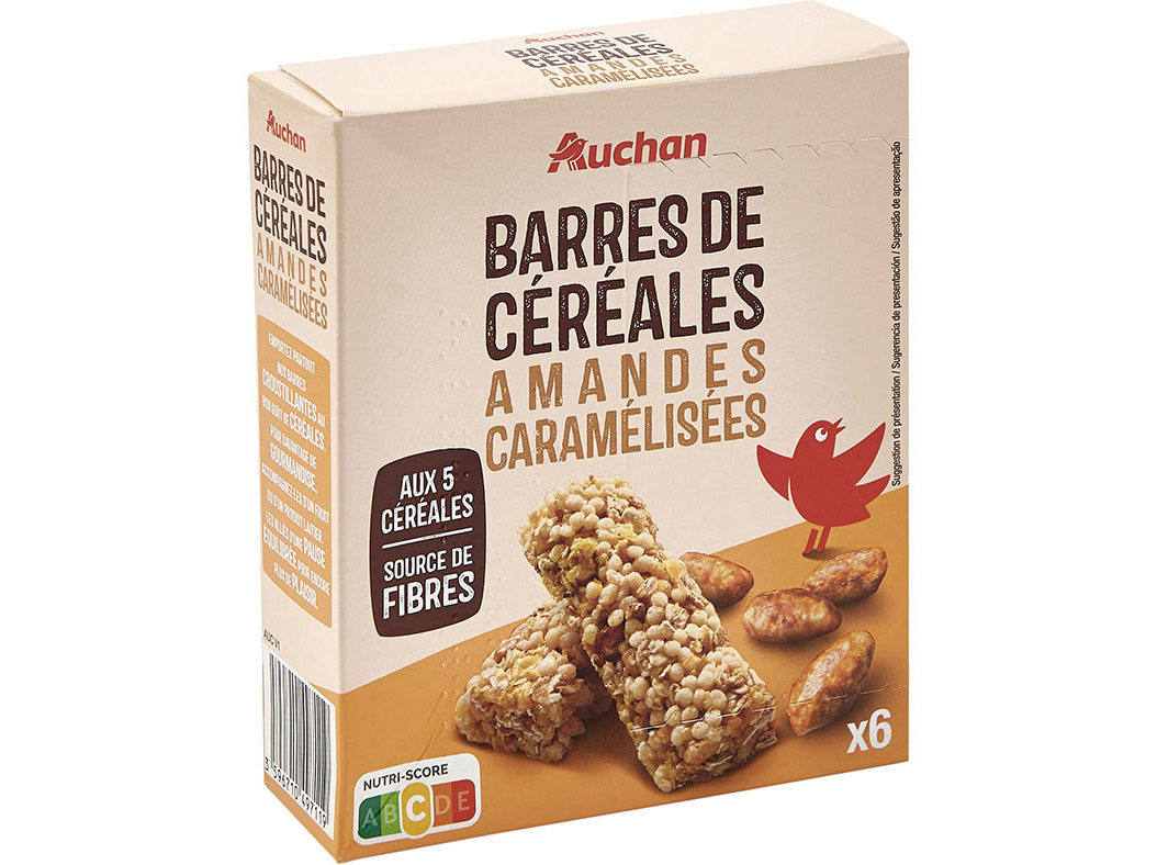 BARRAS CEREAIS AUCHAN COM AMÊNDOAS E CARAMEL. 6 UN 126 G