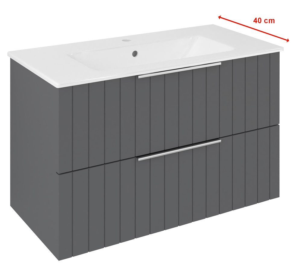 Sapho Cirasa Compact wastafel onderkast metribbelfront 78x39x54cm antraciet