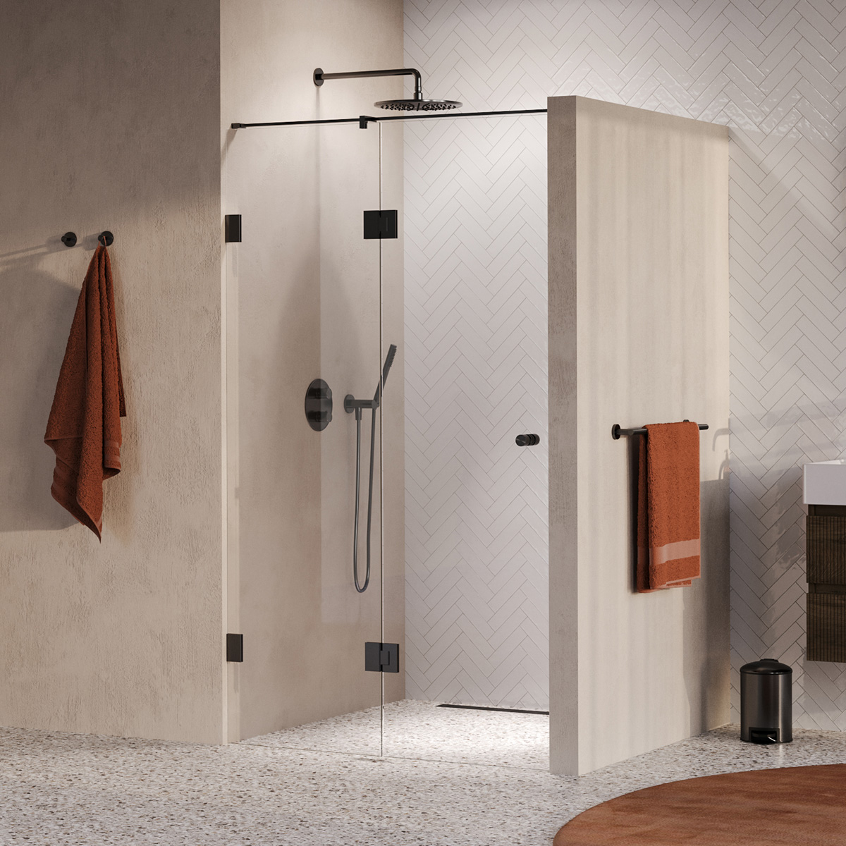 Brauer Void Carving profielloze nisdeur 120cm met draaideur 60cm aan glas gunmetal geborsteld PVD