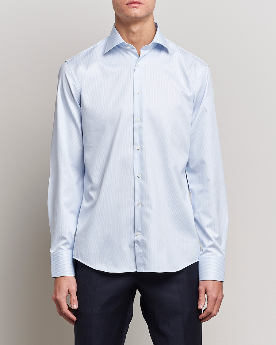 Stenströms Fitted Body Thin Stripe Shirt White/Blue