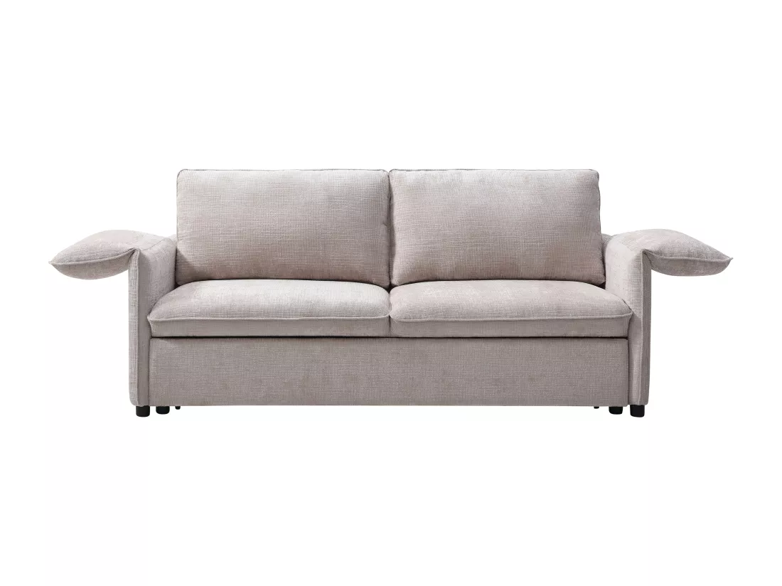 Canapé 3 places convertible en tissu texturé beige ALPARETO
