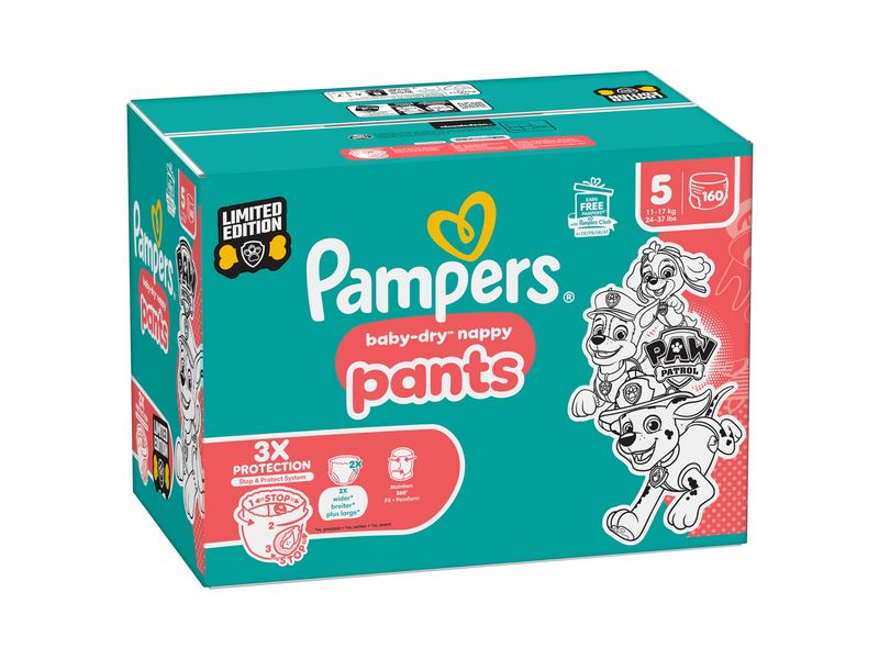 Pampers Windeln Baby Dry Pants Paw Patrol Junior Grösse 5 Monatsbox 12-17 kg, 160 Stück