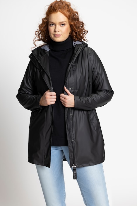Regenjacke, Karofutter, Kapuze, 2-Wege-Reißverschluss