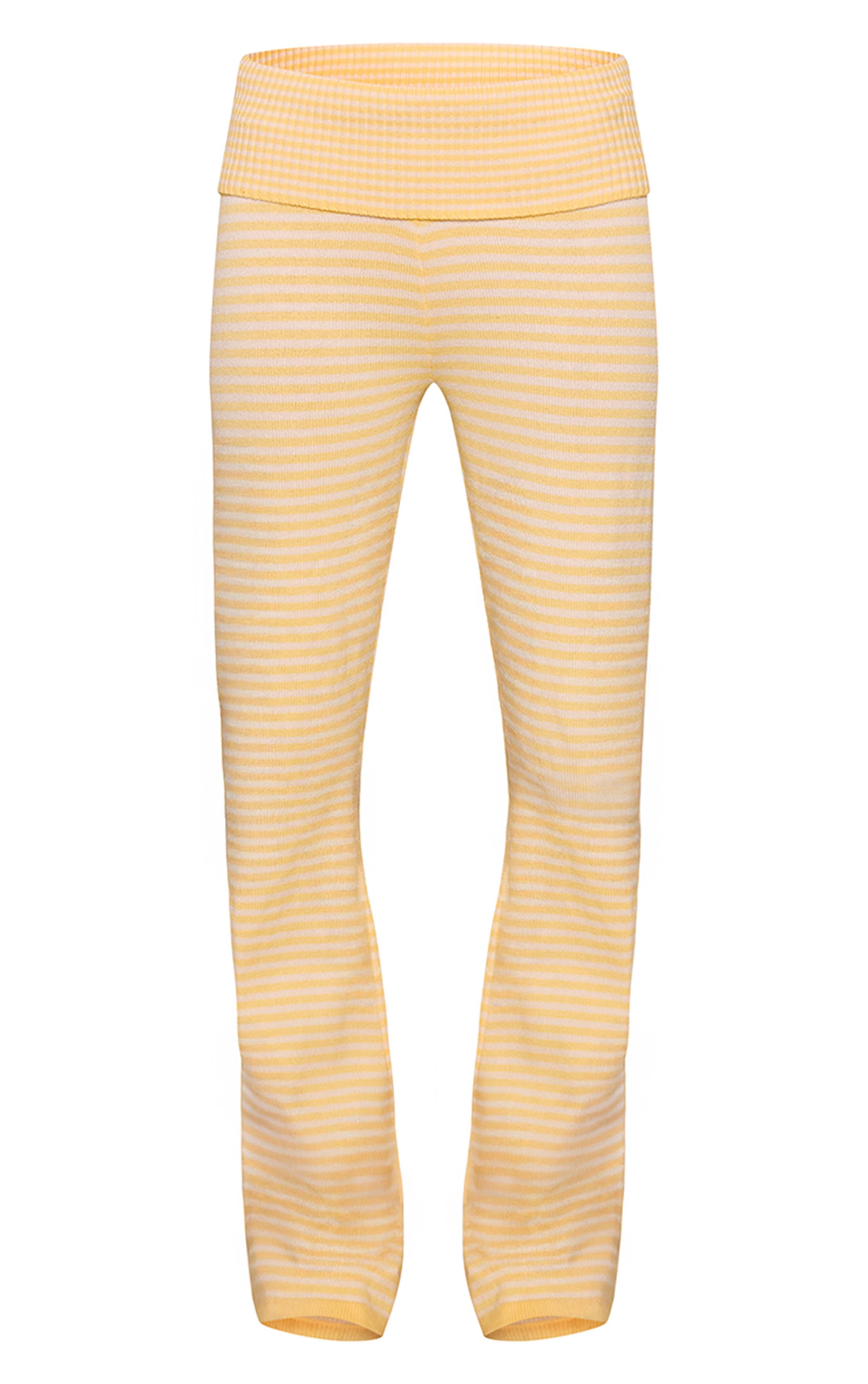 Butter Yellow Pantalon Tricoté À Rayures Avec Taille Repliée