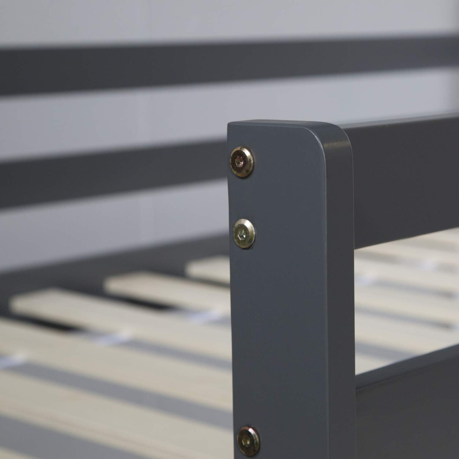 Homestyle4u Kinderbett Hochbett 90x200 Grau mit Rutsche & Leiter, Kinderhochbett stabil aus Massivholz Kiefer, Vorhang mit Sternen, Etagenbett Kinderzimmer | Artikel 1871