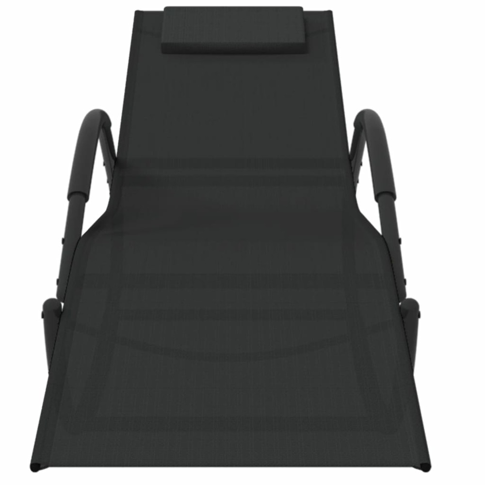 Transat chaise longue bain de soleil lit de jardin terrasse meuble d'extérieur à bascule noir acier et textilène