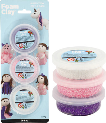 Foam Clay - Metallic Og Glitter Sæt - Pink, Lilla Og Hvid - 3X14 G