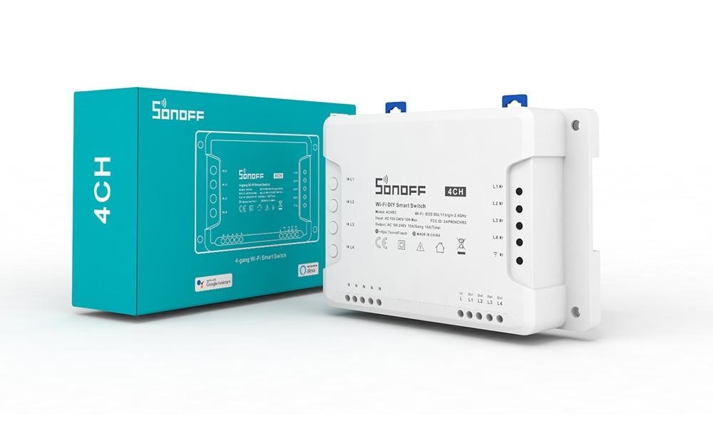 WLAN-Schaltaktor 4CHR3, 4-fach, 230 V, 10 A, WeissSmartphone steuerbarer 4-Kanal Wi-Fi Smart Switch