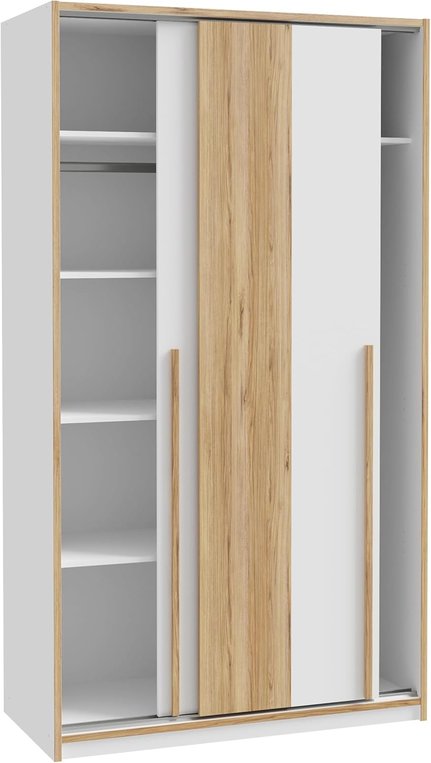 Forte SMARTROOM Kleiderschrank 120, Moderner Schrank mit Zwei Schwebetüren, Holzwerkstoff, Grau/Catania Eiche, 118,8 cm breit, 215 cm hoch, 57,3 cm tief