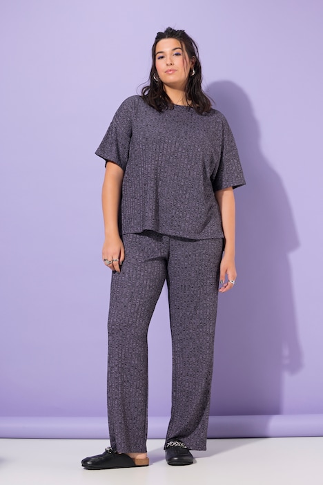 Schlafanzug, Zweiteiler, Rippjersey, Halbarm, lange Hose