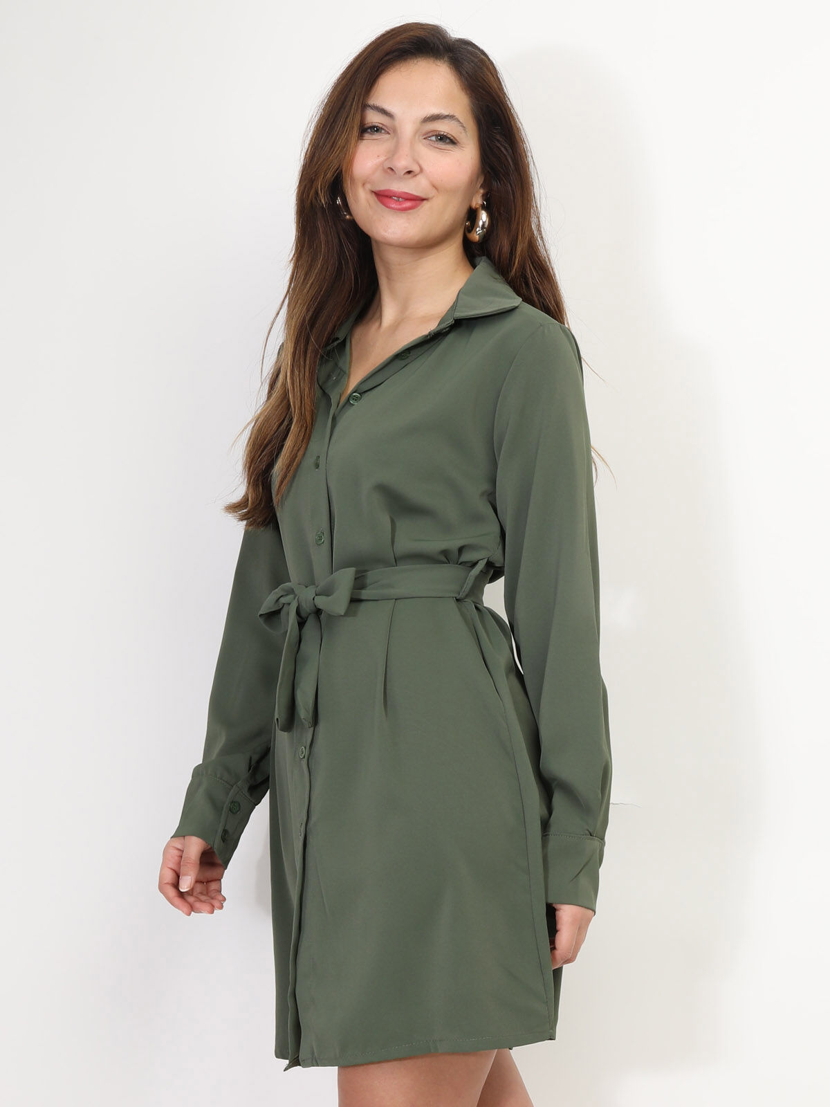 Robe chemise à nouer- Kaki