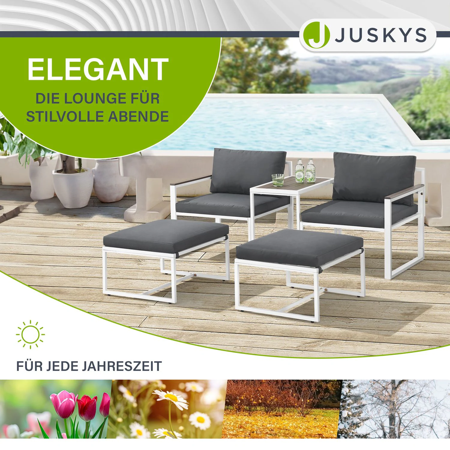 Juskys Gartenmöbel Sofa Set Bari - Metall Gartenlounge - Balkonmöbel - Balkon Garten Outdoor - Grau