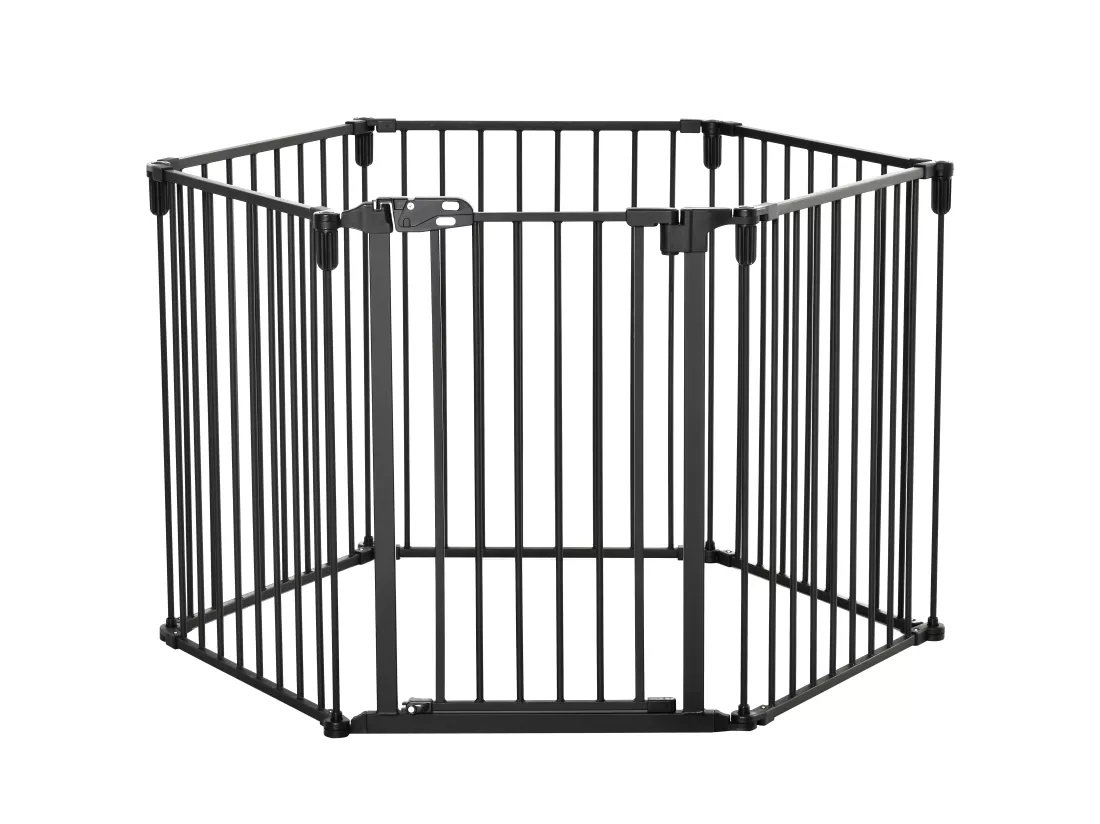 PawHut Barrière de sécurité - parc enclos chien modulable pliable - porte verrouillable - 6 panneaux acier et PP - dim. 362,5L max. x 76H cm noir