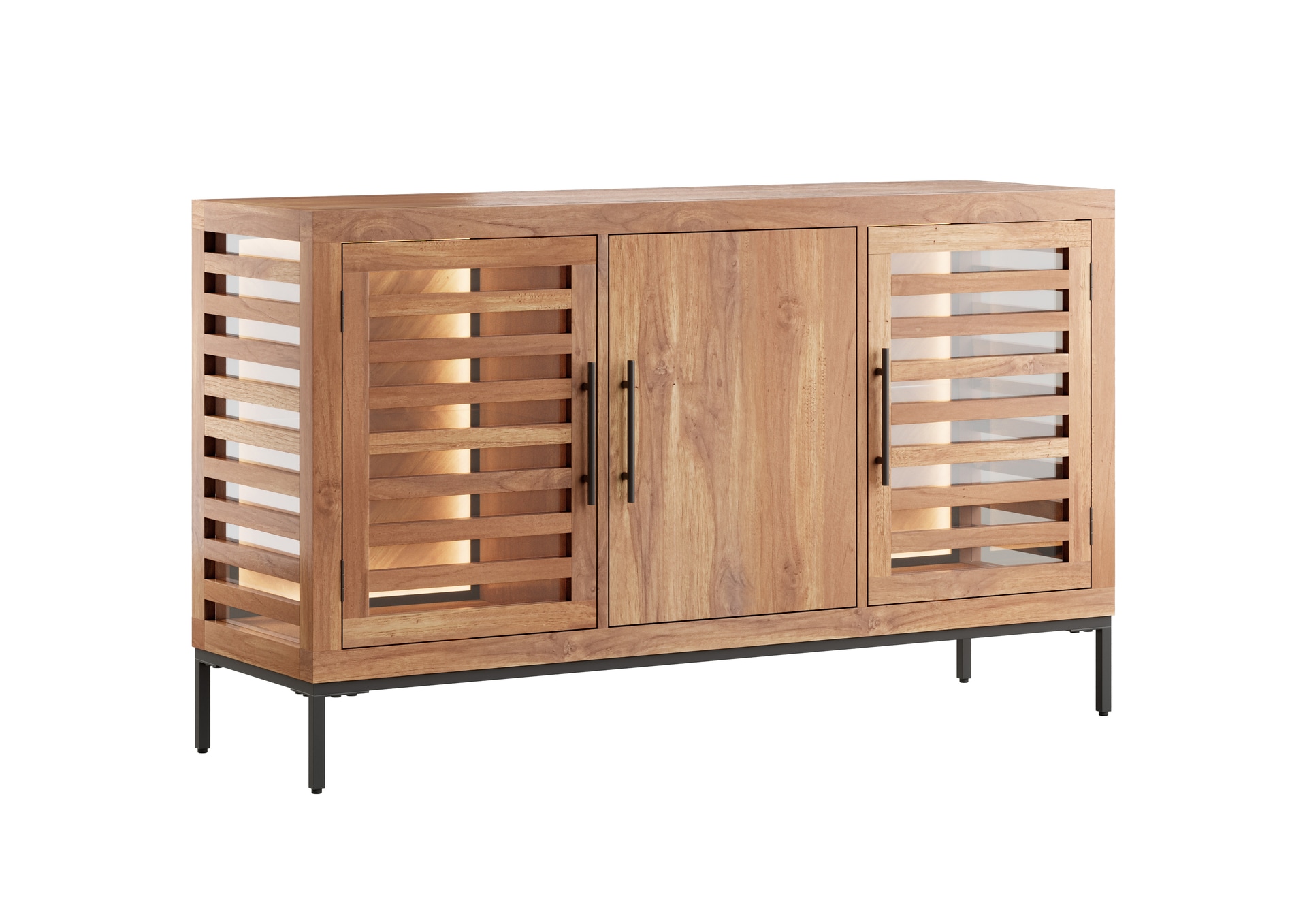 INTERhome Sideboard SHOWCASE 140 x 80 cm Akazie massiv natur gesmoked lackiert/2 Glastüren