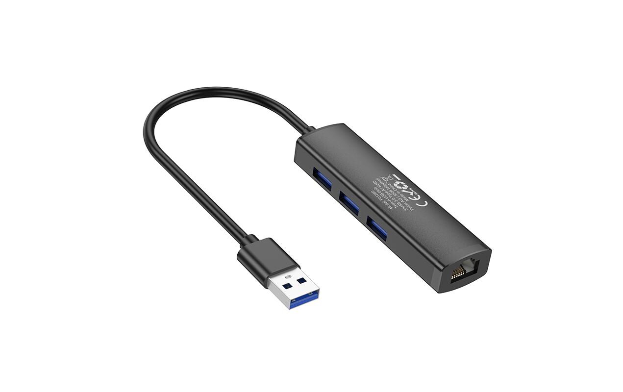 USB-A-Hub 3A1RJ45Leichter und kompakter Hub mit 3 USB-A-Ports und 1 RJ45-Port