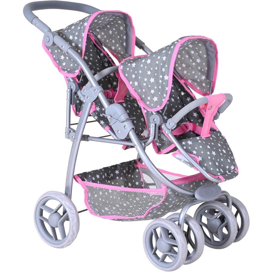 knorr toys® Zwillingspuppenwagen Milo - Star grey
