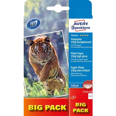Avery Zweckform C2550-40P Premium Inkjet Fotopapier, 10x15, einseitig beschichtet, 250 g/m², 80 Blatt