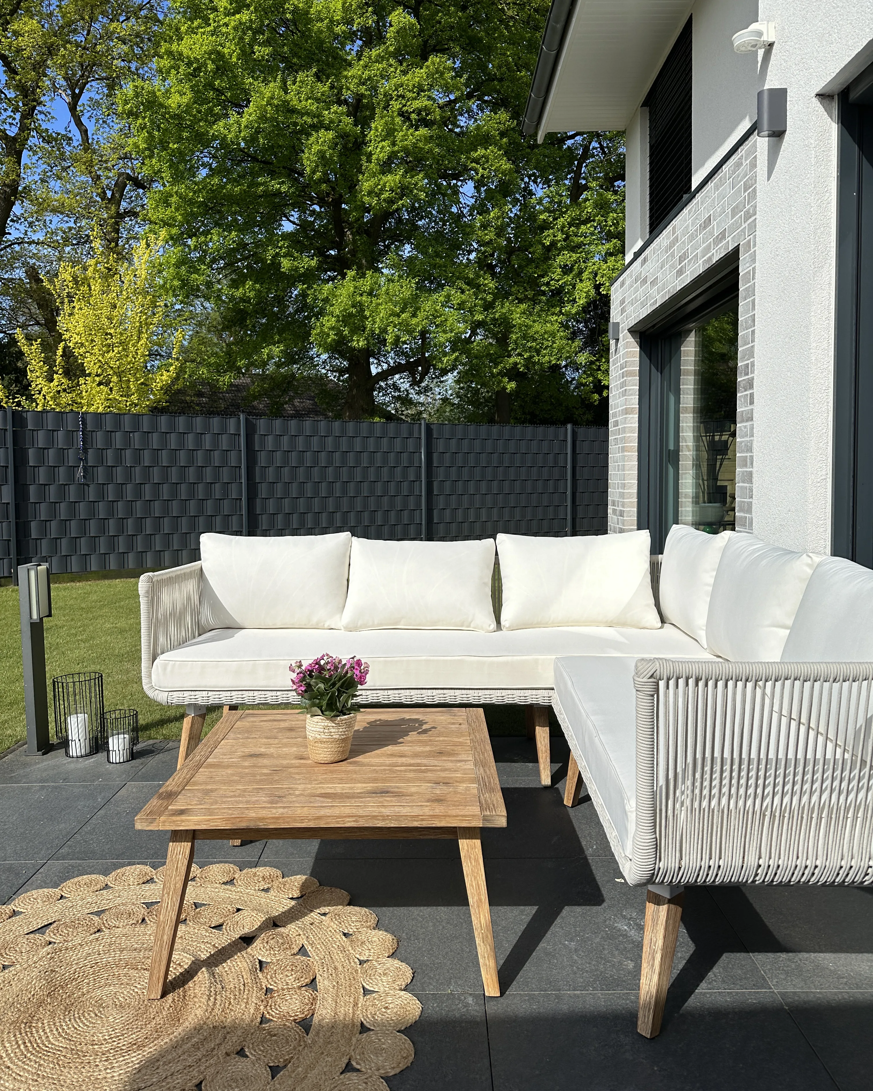 Tuin hoekloungeset met tafel 5-zits ALCAMO linkszijdig Acaciahout Lichtbeige