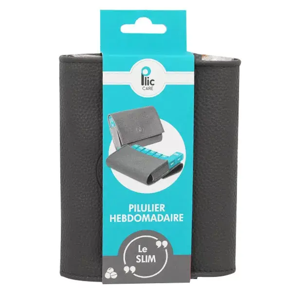 Organizador de comprimidos semanal Plic Care Slim em couro, azul