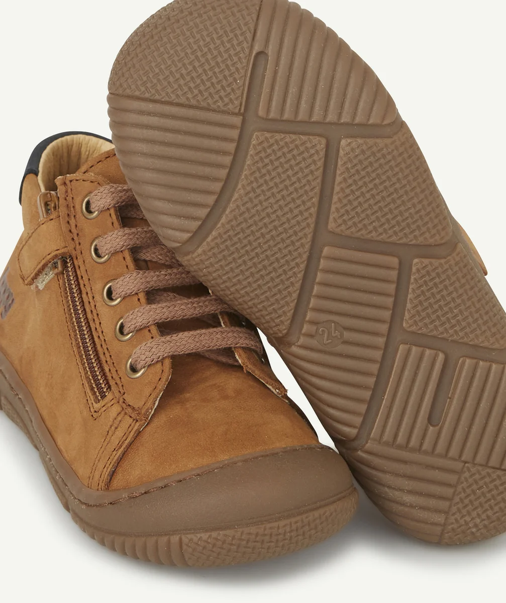 BOPYBOTTINES PREMIER PAS BÉBÉ EN CUIR CAMEL ET MARRON