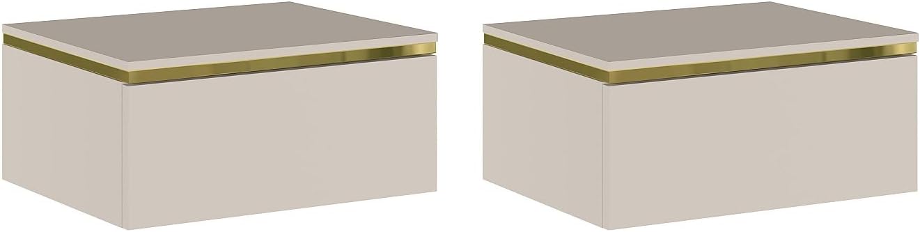 Pascal Morabito - Set mit 2 h‰ngenden Nachttischen mit 1 Schublade - Beige und Gold - VUKIA