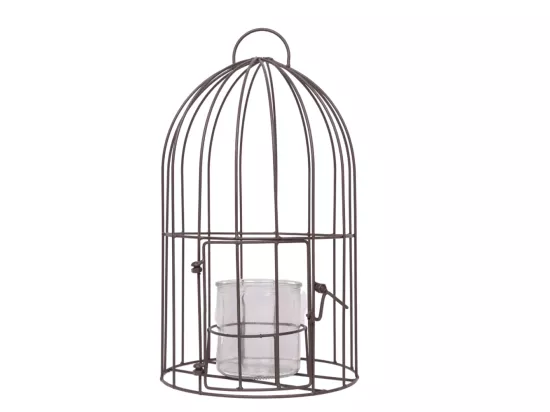 Cage bougeoir en métal et verre gris Ø.22 x 40 cm