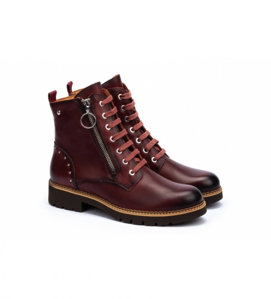 Botas de tornozelo Pikolinos Vicar em couro cor bordô
