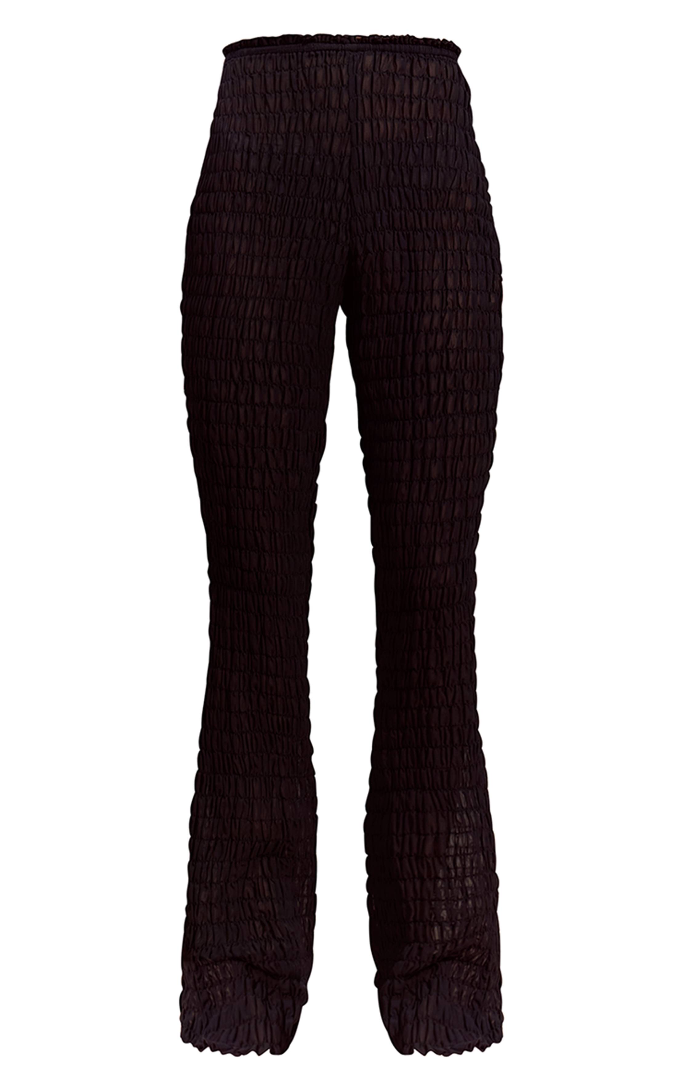 Noir Pantalon Droit En Mousseline Froncée