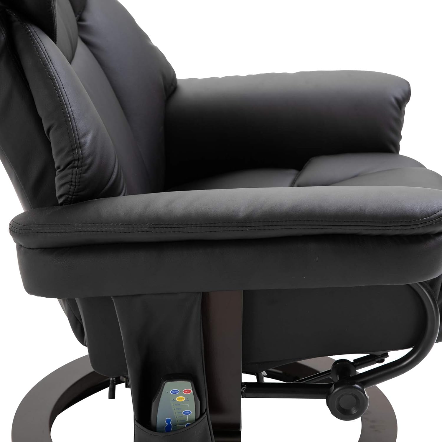 HOMCOM Relaxsessel mit Hocker, 360°drehbarer Fernsehsessel mit Massage, Liegefunktion, Massagesessel mit Seitentasche, Liegesessel, Kunstleder für Wohnzimmer Schwarz
