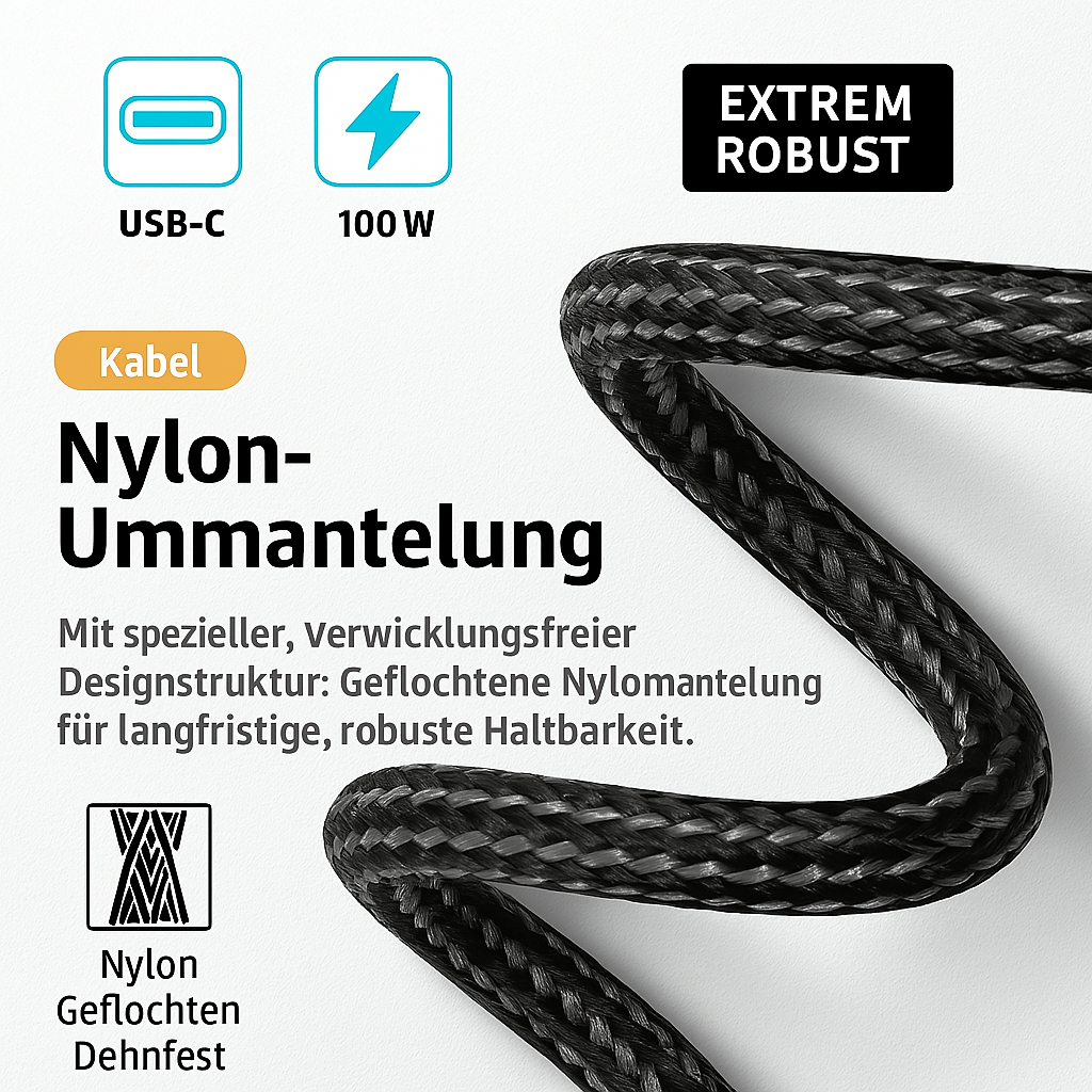 (100W / 180cm) Laptop USB C zu DC Ladeanschluss Adapter Konverter 6.0x1.4x0.6mm Nylon Geflochtenes Power Delivery Kabel (UC-110-6014MM) - Schwarz