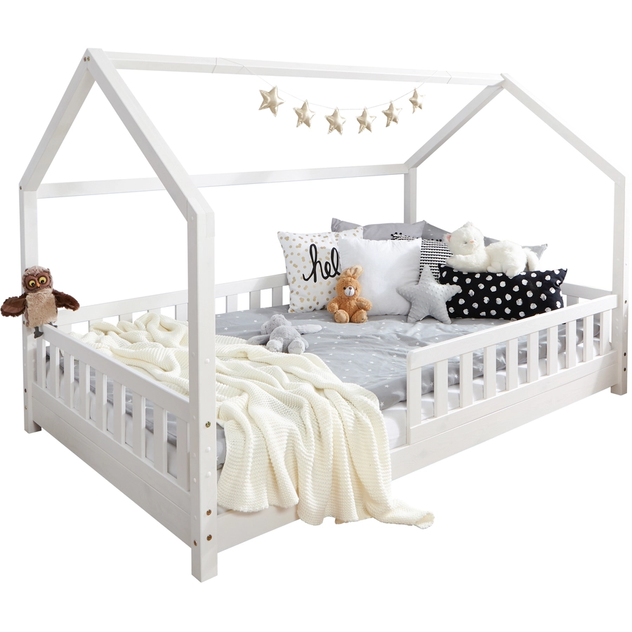 TICAA Kinderbett Hausbett Kay 100x200 Kiefer weiß Weiß