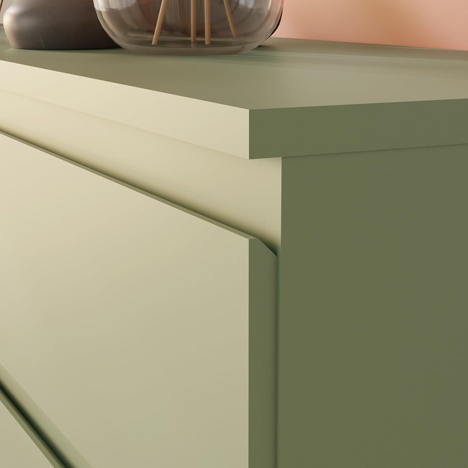 Forte EDMORE Kommode 150 160, Moderne Kommode mit 6 Schubladen, Holzwerkstoff, Salbei, 153,9 cm breit x 79,8 cm hoch x 42,2 cm tief