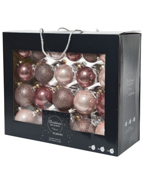 Decoris Kerstballen Glas Mix - Kerstboomversiering - Ø7 cm Roze 42 stuks